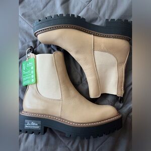 NEW Womens Sam Edelman‎ Laguna Chelsea Beige Leather Waterproof Boots Size 6.5
